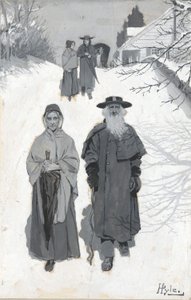 The Dunkers - Going to Meeting, a Harperben megjelent illusztráció rajza alkotó: Howard Pyle