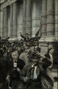 A New York-i tőzsdei roham 1873. szeptember 18-án. alkotó: Howard Pyle