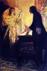 Találkozás Keith kapitány lányával. Illusztráció: Howard Pyle (1853-1911), amerikai illusztrátor: „A kalózok buktatói és a spanyol főtér maroonersei könyve” alkotó: Howard Pyle