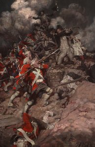 Felmásztak a korlátra, és a gerincen át, a britek felé rohantak. alkotó: Howard Pyle
