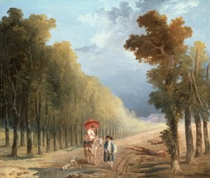 Egy művész vezeti modell póniját egy erdős pályán alkotó: Hubert (studio of) Robert