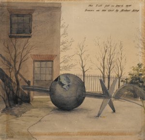 Bukott időgömb a greenwichi Királyi Csillagvizsgáló udvarán, 1855. december (akvarell) alkotó: Hubert Airy