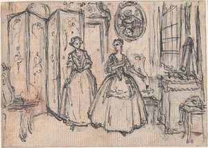 Tanulmány „Az őrző hatalmáról” című műhöz, rézkarcos vignetta a „Dalok a Flora operában” című műben alkotó: Hubert Francois Gravelot
