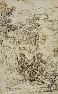 Tanulmány a Fontenelle (attr.) "Les Amours de Mirtil" III. énekének vignettájához. alkotó: Hubert Francois Gravelot