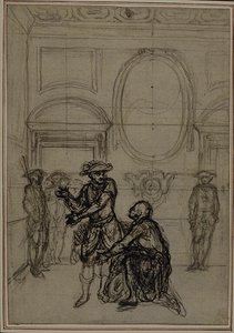 Tanulmány Colle "La Partie de Chasse de Henri IV" című művének második, soha ki nem adott kiadásához, I. felvonás, 6. jelenet. alkotó: Hubert Francois Gravelot
