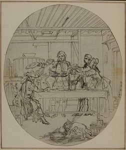 Tanulmány Colle "La Partie de Chasse de Henri IV" című művének második, soha ki nem adott kiadásához, III. felvonás, 10. jelenet. alkotó: Hubert Francois Gravelot