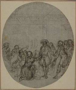 Tanulmány Colle "La Partie de Chasse de Henri IV" című művének második, soha ki nem adott kiadásához, III. felvonás, 13. jelenet. alkotó: Hubert Francois Gravelot