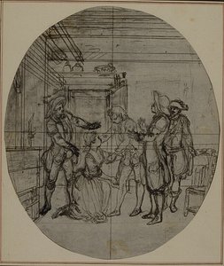 Tanulmány Colle "La Partie de Chasse de Henri IV" című művének második, soha ki nem adott kiadásához, III. felvonás, 11. jelenet. alkotó: Hubert Francois Gravelot