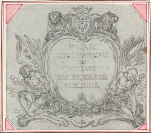 Cím Cartouche Le Plessis aux Bois kastélyának és falujának térképéhez alkotó: Hubert Francois Gravelot