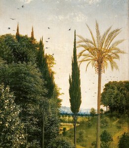 A Szent Kristóf által vezetett zarándokok részlete a genti oltár jobb oldaláról alkotó: Hubert & Jan van (1390 1441) Eyck