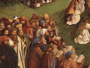 A misztikus bárány imádatának részlete a genti oltárkép középső paneljéről (olaj a táblán) alkotó: Hubert & Jan van (1390 1441) Eyck