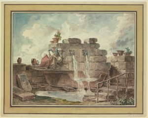 Római szökőkút vizet gyűjtő nővel alkotó: Hubert Robert