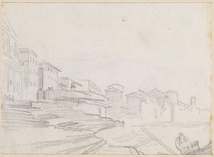 Épületek a folyópart mentén [verso] alkotó: Hubert Robert