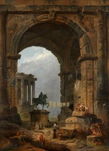Caprice antik Marcus Aurelius szobrával. alkotó: Hubert Robert