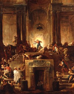 Krisztus kiűzi a pénzváltókat a templomból alkotó: Hubert Robert
