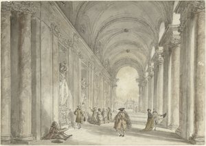 A Villa Albani kaszinó oszlopcsarnoka, Róma Kilátás a római Villa Albani kaszinója előtti oszlopcsarnokból alkotó: Hubert Robert