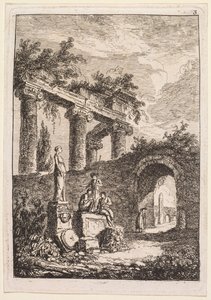 Esték Rómában: A szobor a romok előtt, 1763-1764. alkotó: Hubert Robert