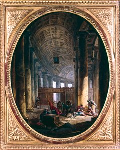 "A római Szent Péter oszlopcsarnok belseje az 1769-es konklávé idején" alkotó: Hubert Robert