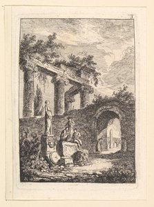 A romok előtti szobor.n.d. alkotó: Hubert Robert
