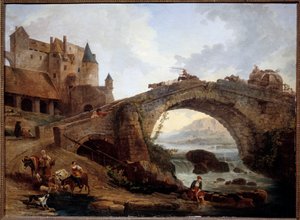 Hubert Robert (1733-1808) tájkép hídfestményével 1776 V. 0,76x1,04 m Montpellier musee Fabre alkotó: Hubert Robert
