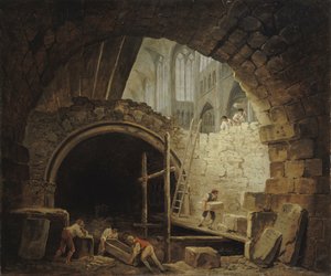 Királyi sírok kifosztása a Saint-Denis-bazilikában, 1793. október, kb. 1793. alkotó: Hubert Robert