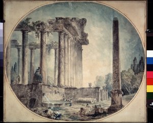 ""Ősi romok és obeliszk"" Hubert Robert (1733-1808) akvarellje 1776 Állami A. Puskin Szépművészeti Múzeum, Moszkva, Oroszország alkotó: Hubert Robert