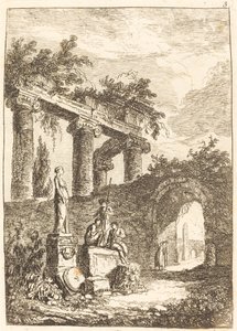 A szobor a romok előtt alkotó: Hubert Robert