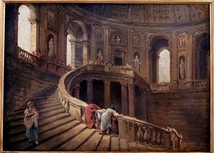 A Palazzo Farnese a Caprarola forgólépcsője Hubert Robert (1733-1808) festménye 18. századi V. 0,24x0,33 m alkotó: Hubert Robert