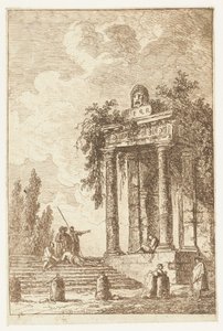 Lépcső négy határoló oszloppal Les Soirees de Rome (sorozat címe) Roman Faces` (sorozat címe) alkotó: Hubert Robert