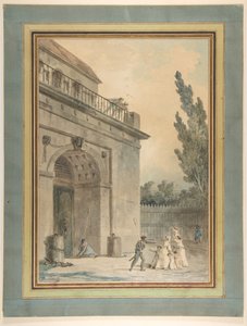 A börtönből távozó látogatók alkotó: Hubert Robert