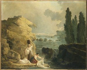 Mosók a kaszkád mellett alkotó: Hubert Robert