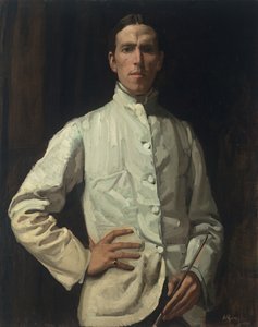 Önarckép fehér kabátban alkotó: Hugh Ramsay