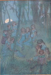 És éjszakai réti tündérek, énekeljetek, illusztráció a Windsori vidám feleségek című filmből, 1910 alkotó: Hugh Thomson