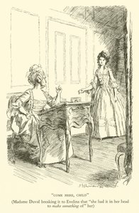 Gyere ide, gyermek, Madame Duval megtöri Evelinának, hogy "a fejében volt, hogy csináljon belőle valamit" (metszet)