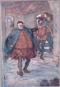 Lépj be Falstaff, pisztoly, Nym és Bardolph, illusztráció a Windsori vidám feleségekből, 1910 alkotó: Hugh Thomson