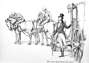„Lejött, hogy megnézze a helyet”, illusztráció Jane Austen „Büszkeség és balítélet” című művéből, 1894-ben megjelent kiadás alkotó: Hugh Thomson