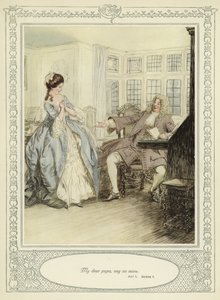 Illusztráció Goldsmith She Stoops to Conquer című művéhez alkotó: Hugh Thomson