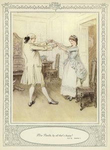 Illusztráció Goldsmith She Stoops to Conquer című művéhez alkotó: Hugh Thomson