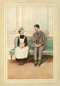Lord Loam és egy szobalány ülve, J. M. Barrie A csodálatra méltó Crichton című művéből alkotó: Hugh Thomson