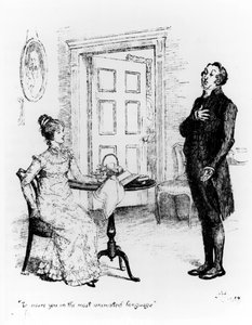Mr Collins és Elizabeth, Jane Austen (1775-1817) „Büszkeség és balítélet” című művéből, 1894 körül (metszet) (bw fotó)