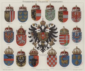 Az Osztrák-Magyar Birodalom címerei (színes litó) alkotó: Hugo Gerard (after) Strohl