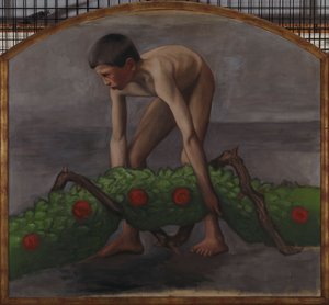 Füzérhordozó; az élet füzérét vivő fiú, tanulmány a tamperei székesegyház freskójához alkotó: Hugo Simberg