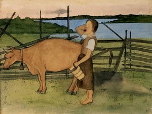 Reggeli fejés alkotó: Hugo Simberg