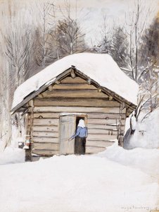 Öregasszony a szaunaajtónál alkotó: Hugo Simberg