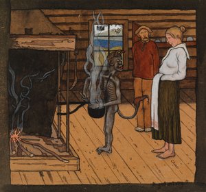 A szegény ördög a tűznél; Az ördög a fazéknál alkotó: Hugo Simberg