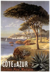 A Cote d"Azur-t reklámozó plakát – Cannes, Nizza, Monaco, 1900 körül