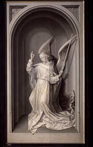 Az Angyali üdvözlet angyala, Portinari triptichon külső panelje - olajtábla, 1475 körül alkotó: Hugo van der Goes
