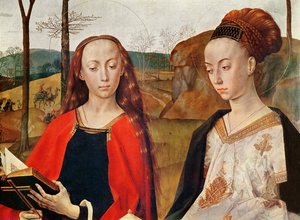 Szent Margit és Szent Mária Magdolna. Részlet a Portinari oltárképből. Kb. 1479. olaj, fa alkotó: Hugo van der Goes