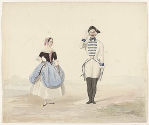 Férfi és nő történelmi viseletben, 1841 Hat akvarell történelmi jelmezekből az 1841-es jelmezbálhoz (sorozat címe)