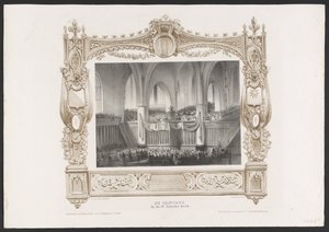 Felvonulás nyomdával, 1836 A kantáta a Szent Jakab-templomban / 1836. június 17. (cím a tárgyon) Az 1836-os Utrechtsche Hogeschool második centenáriumának megünneplésének tányérjai (sorozat címe)